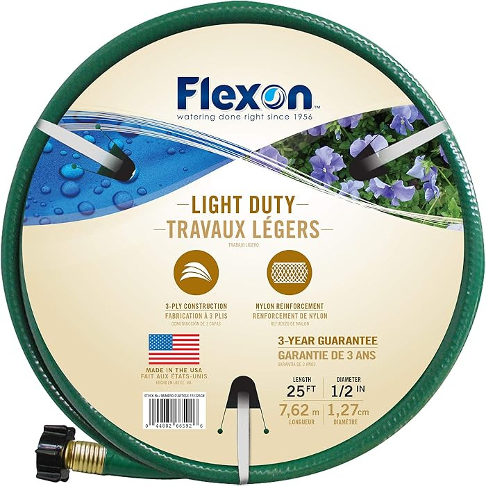 Flexon 1/2" x 25ft Light Duty Garden Hose – Lightweight, Flexible, Kink-Resistant, Durable Viny... | Amazon (US)