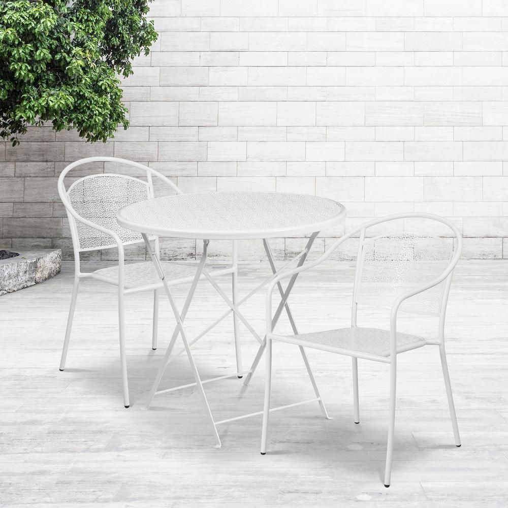 Carnegy Avenue White 3-Piece Metal Round Outdoor Bistro Set | The Home Depot