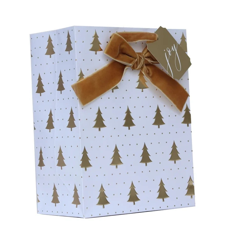 Medium White and Gold Trees Christmas Paper Gift Bag, 7.5" x 4.5" x 9.87", by My Texas House | Walmart (US)