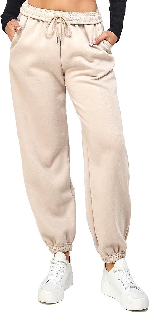 IUUI Women’s Casual Baggy Fleece Sweatpants Foldable High Waisted Joggers Pants Warm Lounge Tro... | Amazon (US)