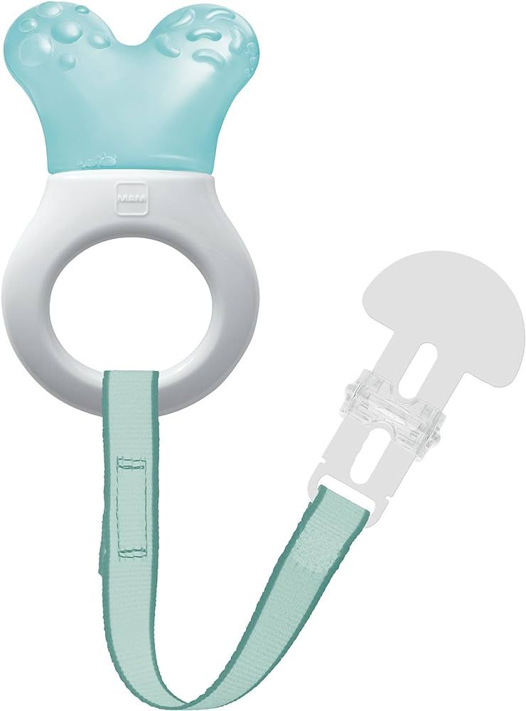 MAM Mini Cooler Teether with Clip, Boy, 2+ Months, 1-Count, White/Blue | Amazon (US)