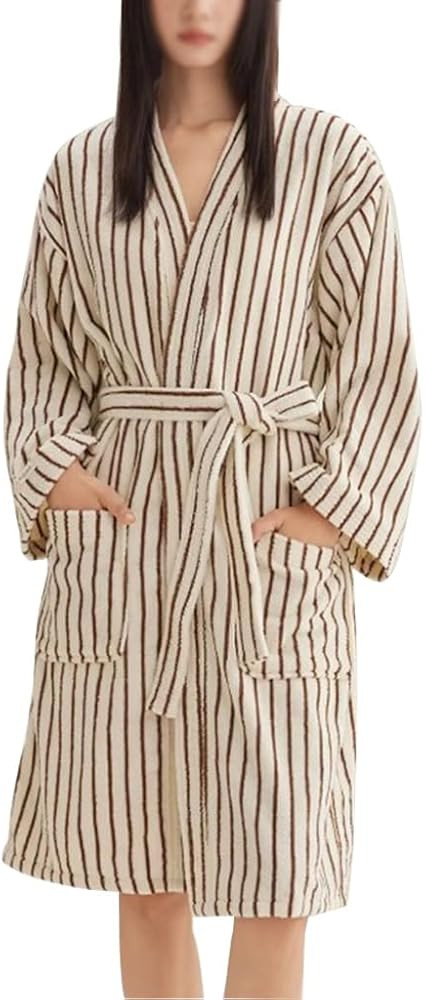 Cotton Terry Stripe Bathrobe For Women And Men,Luxury Kimono Soft Terry Cloth Robe,Comfortable Lo... | Amazon (US)