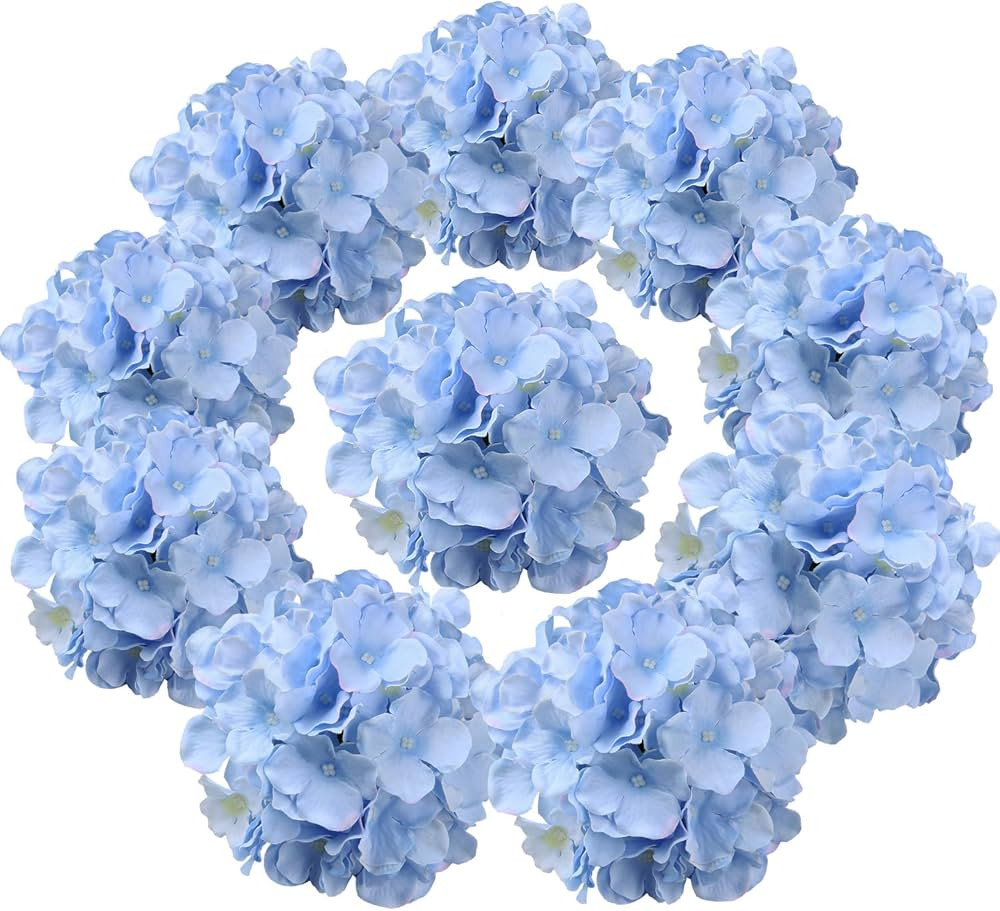 Flojery Silk Hydrangea Heads Artificial Flowers Heads with Stems for Home Wedding Decor,Pack of 1... | Amazon (US)