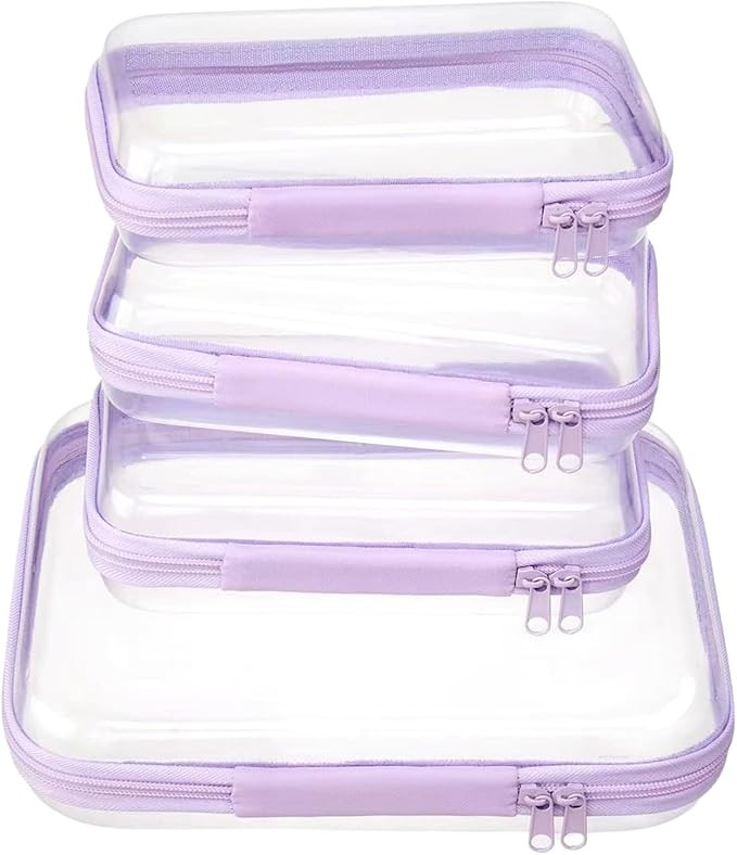 4 pcs Clear Zipper Pouches,Hard Shell Zipper Case, Toiletry Bag for Travel, CLear Diaper Bag, Toi... | Amazon (US)
