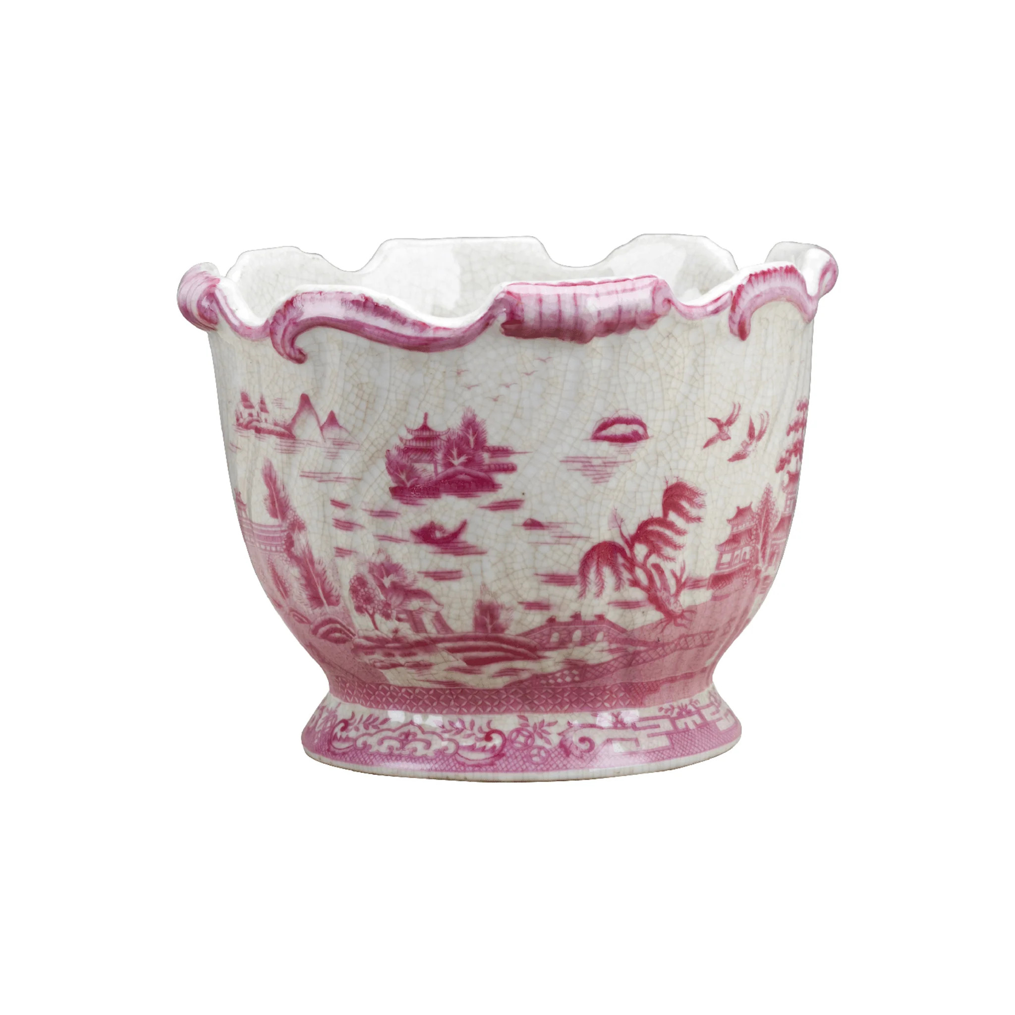 Pink and White Willow Porcelain Round Planter | The Well Appointed House, LLC