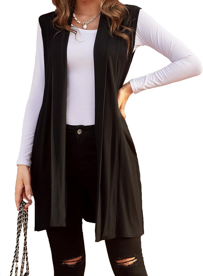 Beyove Womens Long Vests Sleeveless Draped Lightweight Open Front Cardigan Layering Vest with Sid... | Amazon (US)