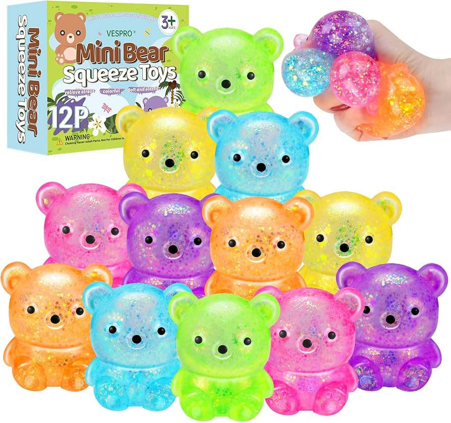12Pack Fidget Toys Squishy ，Cute Bear Squeeze Ball , Stress Balls for Stress Relief，Pull Stre... | Amazon (US)