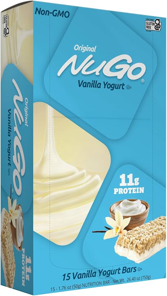 NuGo Protein Bar, Vanilla Yogurt, 11g Protein, 170 Calories, Gluten Free, 1.76 Ounce each, 15 Cou... | Amazon (US)