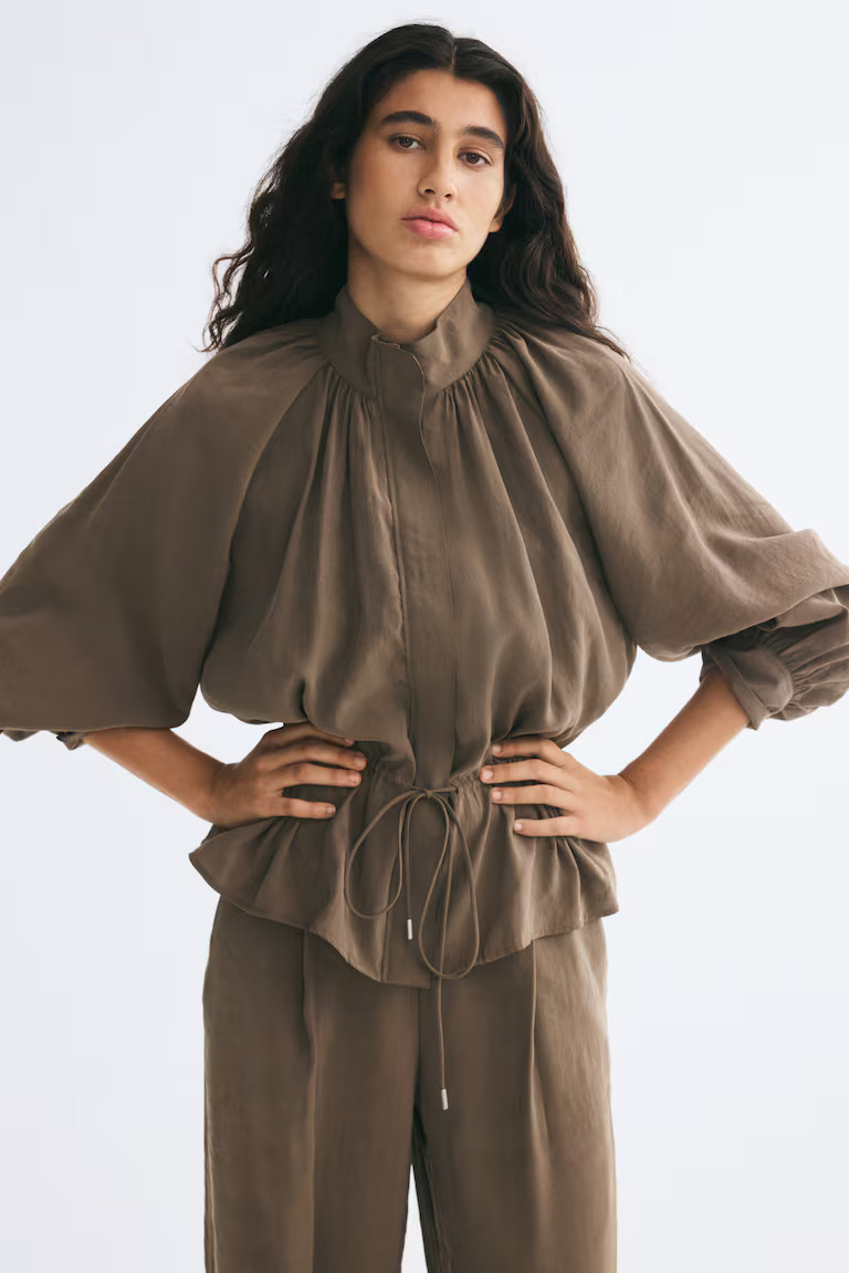 H & M - Balloon-Sleeved Drawstring-Detail Jacket - Taupe | H&M (US, CA, MX)