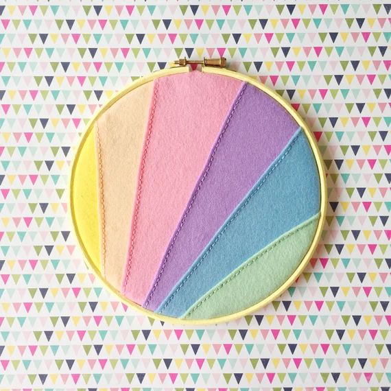 Vegan felt pastel rainbow enamel pin holder // rainbow pastel hoop art // vegan friendly // hand sti | Etsy (US)