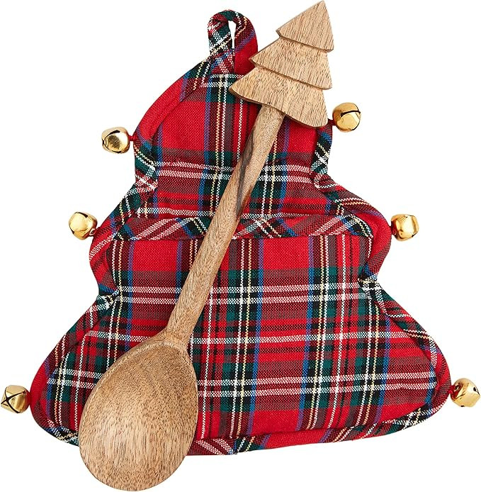 Mud Pie Tartan Figural Pot Holder, Red, Pot Holder 8 1/2" x 8 1/4" | Spoon 10 1/2" | Amazon (US)
