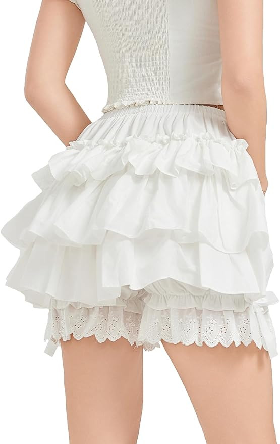 BEAUTELICATE Women Short Bloomers 100% Cotton Vintage Underskirt 3 Tiered Ruffled Elastic Waistba... | Amazon (US)