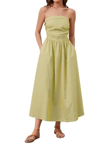 Striped Strapless Maxi Dress for Women Sleeveless Flowy Long Dress Summer Casual Tube Dress with ... | Amazon (US)