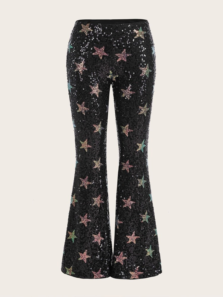 SHEIN ICON Star Flare Leg Sequin Pants | SHEIN
