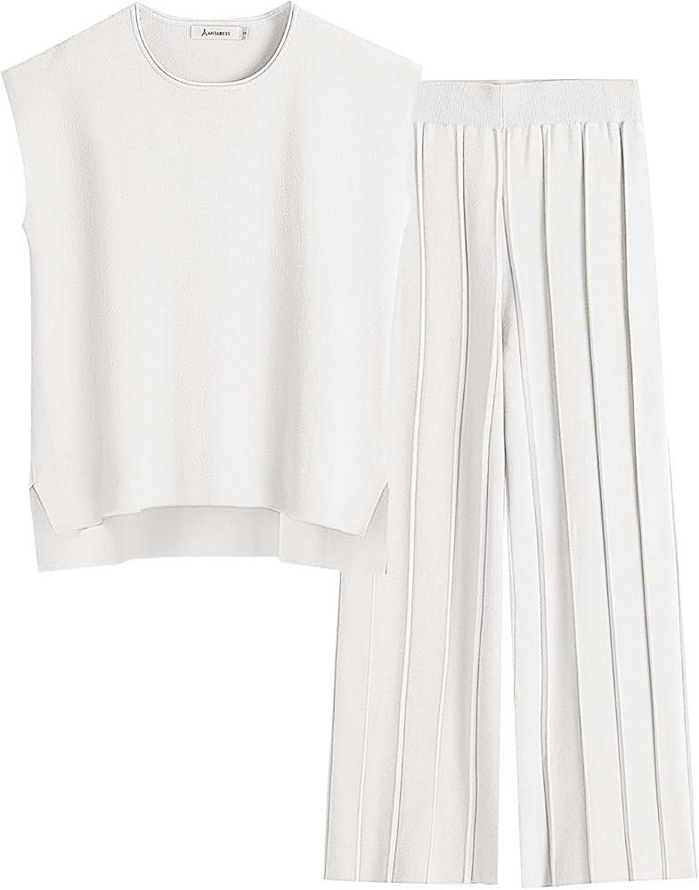 ANRABESS Women 2 Piece Lounge Sets Summer Casual Knit Sweater Vest Pant Set Beach Vacation Airpor... | Amazon (US)