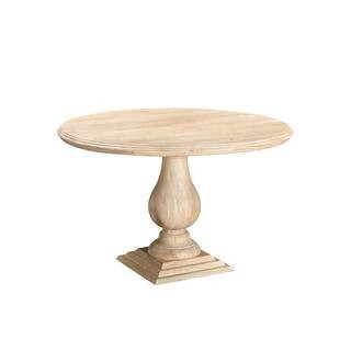 Natural Wood 48.00 in. Pedestal Base Dining Table Seats 4 | The Home Depot