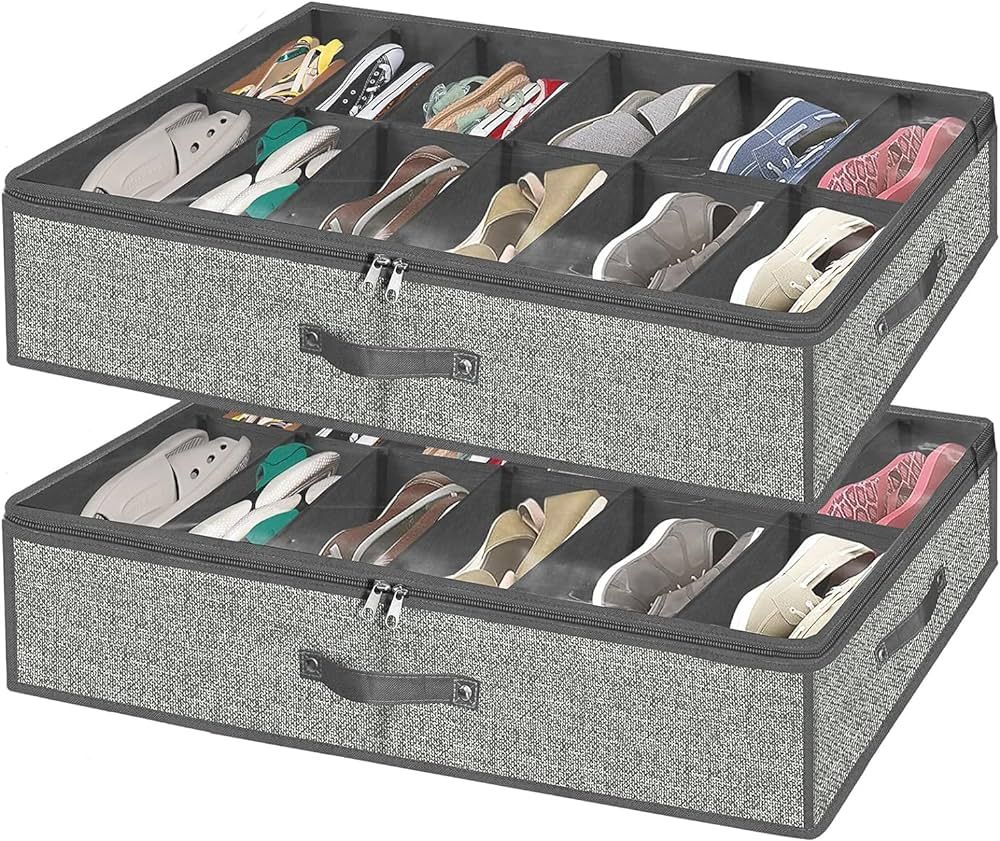 Under Bed Shoe Storage Organizer for Closet Fits 24 Pairs-Sturdy Underbed Shoe Containers Boxes O... | Amazon (US)