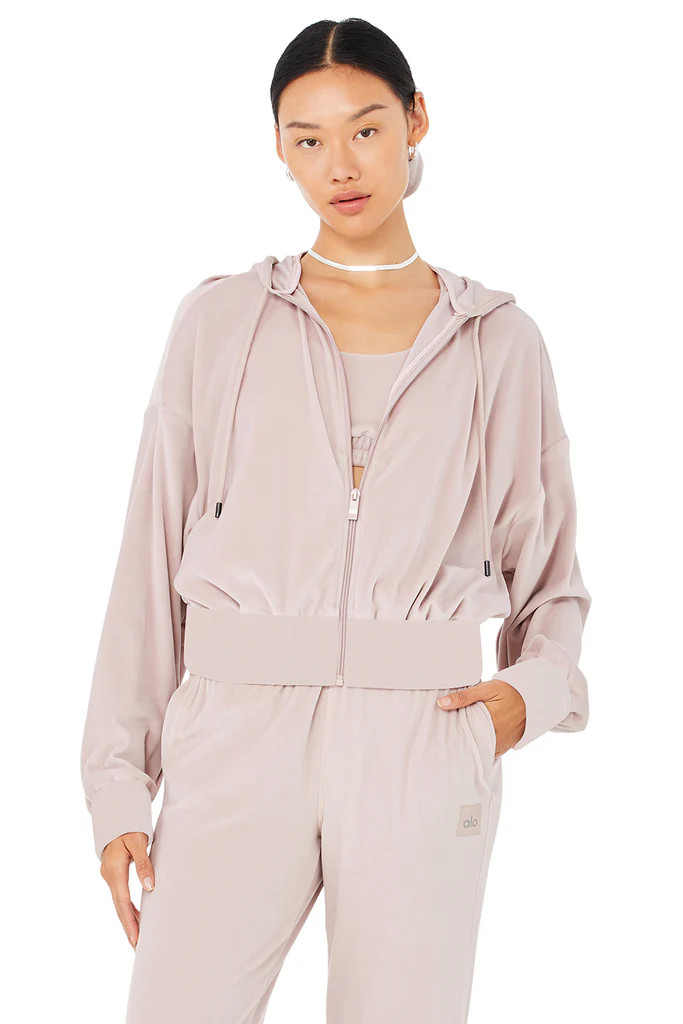 Velour Glimmer Full Zip Hoodie - Dusty Pink | Alo Yoga (US)