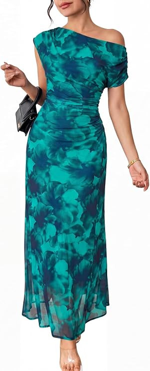 BLENCOT Women's Floral Off Shoulder Wedding Guest Dress Party Gown | Elegant Mesh Bodycon Maxi Dr... | Amazon (US)