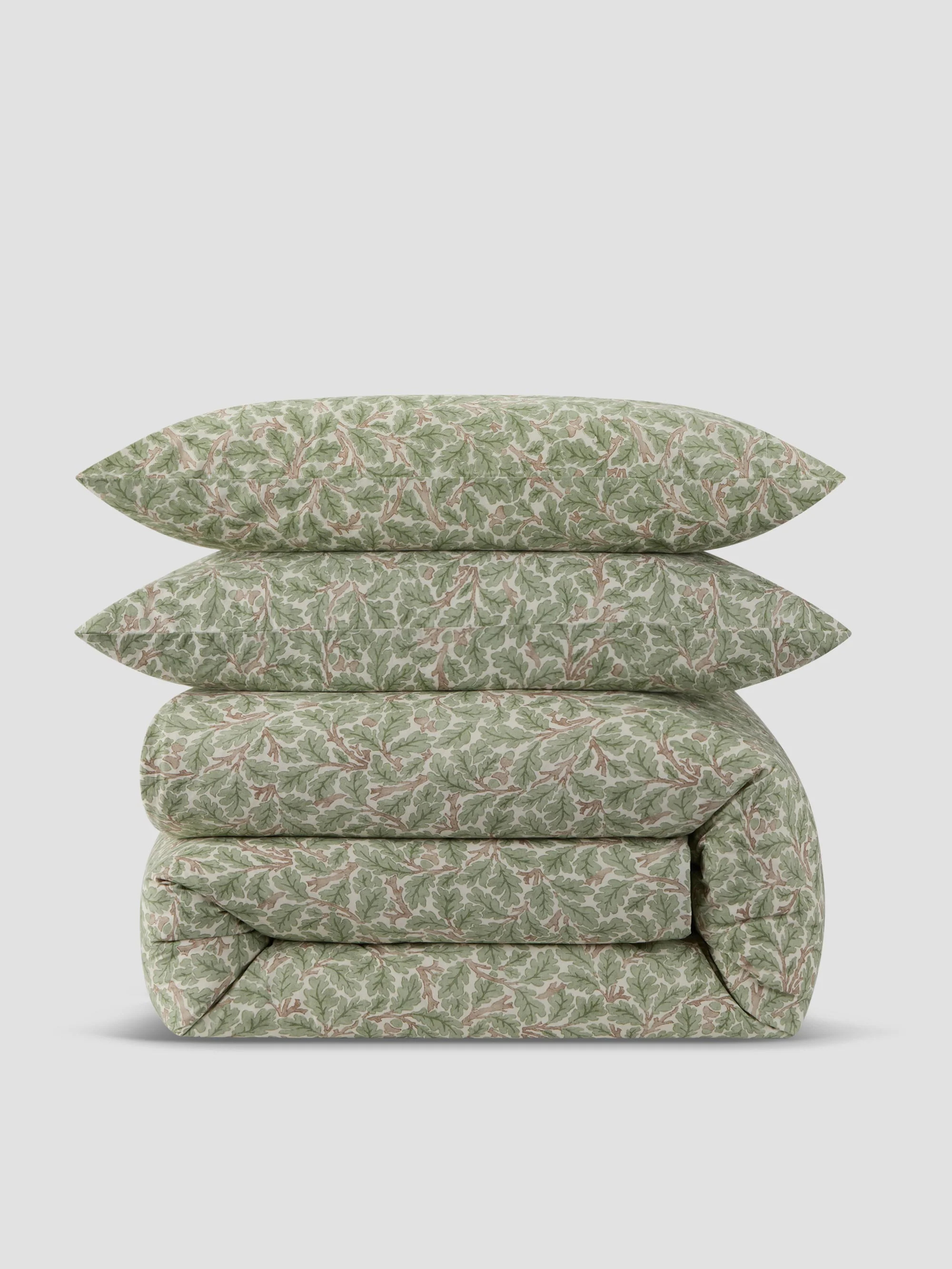 Leafy Arbour Oak Washed Cotton Percale Duvet Set | Piglet