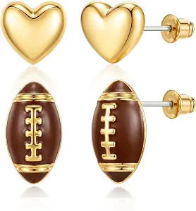 2 Pairs Sport Earrings for Women Hypoallergenic Heart Studs Basketball Softball Football Volleyba... | Amazon (US)