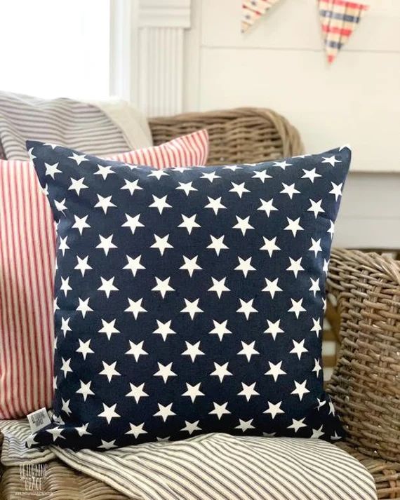 Patriotic Pillow Cover Navy With White Stars Pillow Cover | Etsy | Etsy (US)