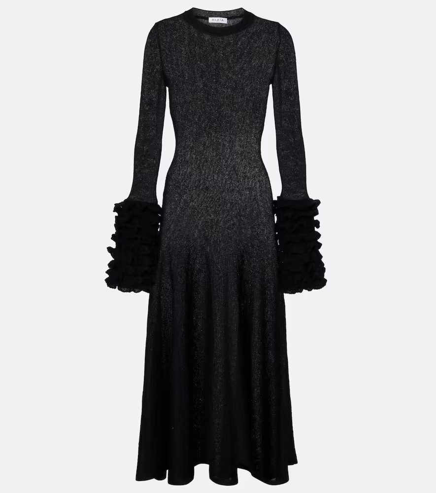 AlaÃ¯a Ruffled mohair-blend midi dress | Mytheresa (INTL)