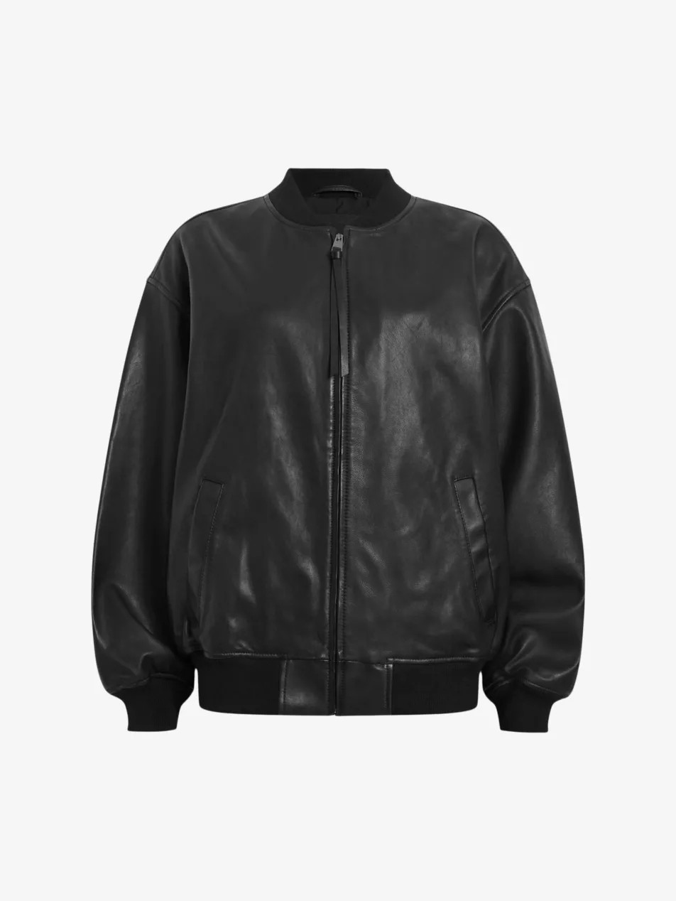 Belle ribbed-collar relaxed-fit leather bomber jacket | Selfridges