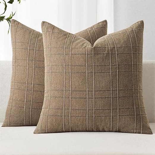 MIULEE Decorative Linen Check Euro Shams Throw Pillow Covers Neutral Farmhouse Vintage Fall Pillo... | Amazon (US)