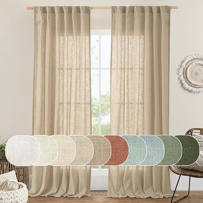 LAMIT Brown Linen Curtains 84 inches for Bedroom, Faux Linen Textured Light Filtering Drapes Back... | Amazon (US)