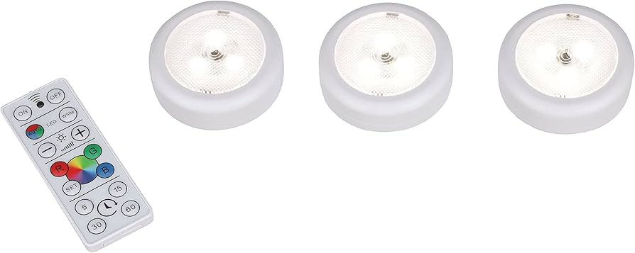 Ecolight Puck Light - 3-Pack, Battery Operated, Tap on/Off - RGB Color Changing and 4000K White, ... | Amazon (US)