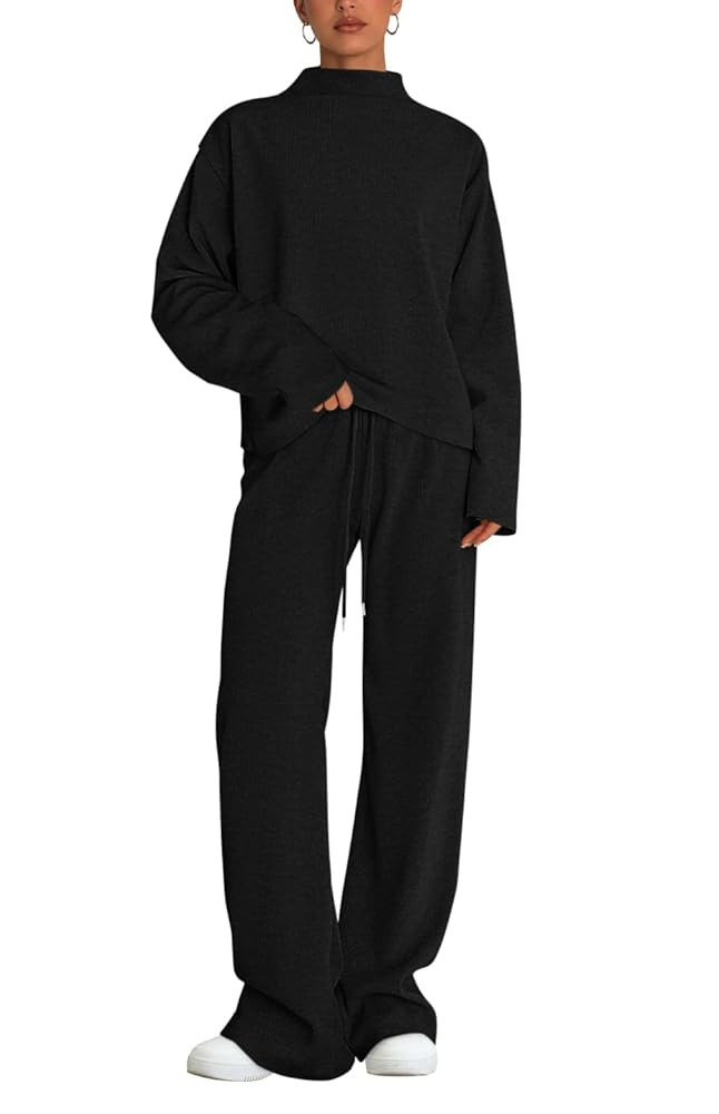 PRETTYGARDEN Conjunto deportivo de dos piezas para mujer, cuello alto falso, manga larga, pantalo... | Amazon (US)