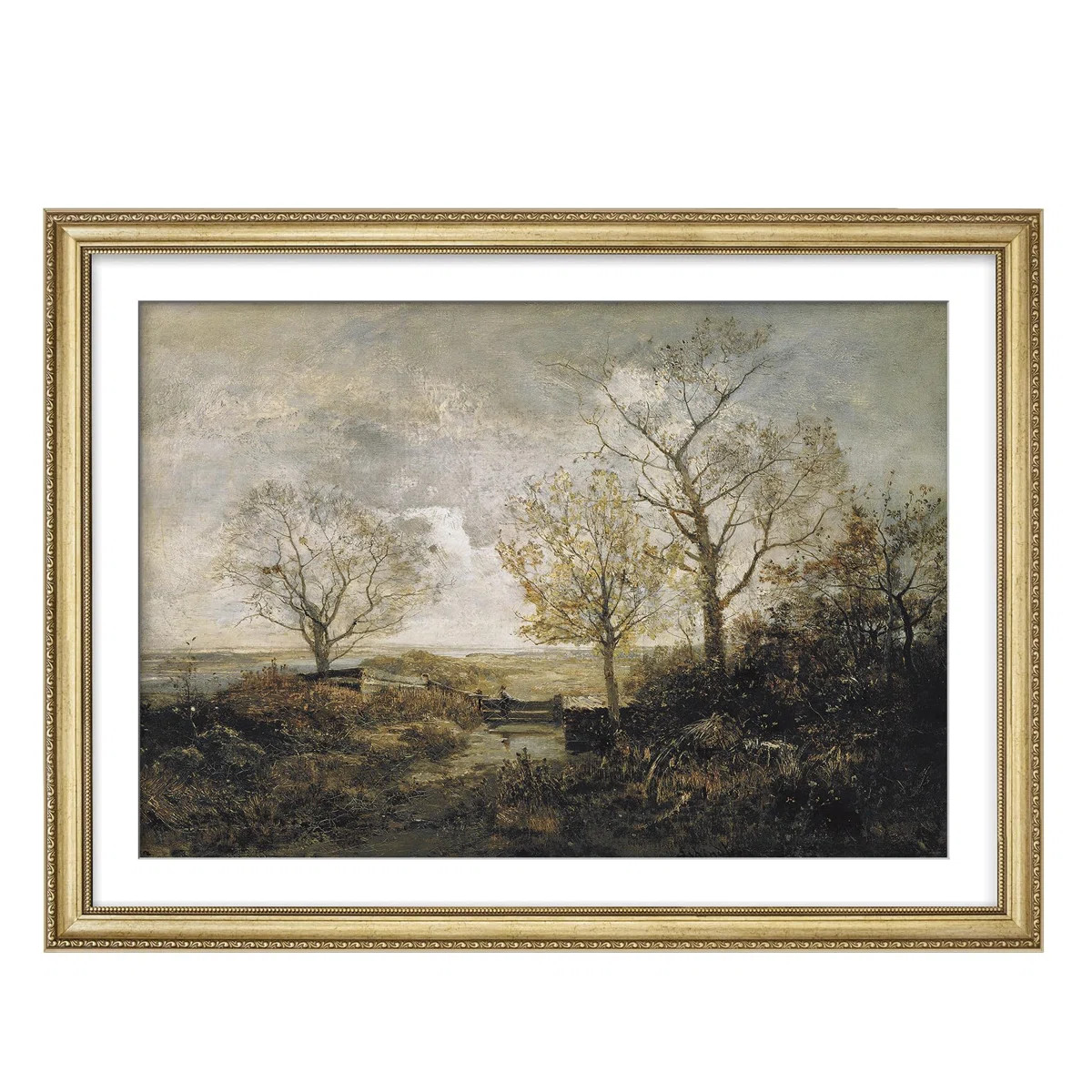 Moody Evening Landscape Nature Scene in Dark Tones Illustrations Gold Framed Wall Art Decoration | Wayfair North America