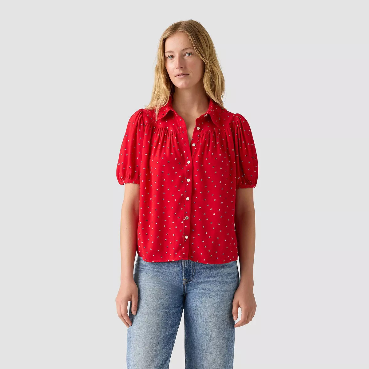 Levi's® Women's Lea Short Sleeve Slim Blouse - True Red Ditsy Floral M | Target