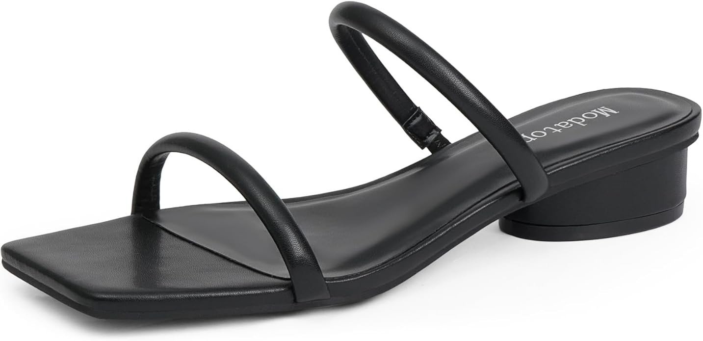 Modatope Square Open Toe Heeled Sandals Women Two Strap Chunky Heel Sandals for Women Low Block H... | Amazon (US)