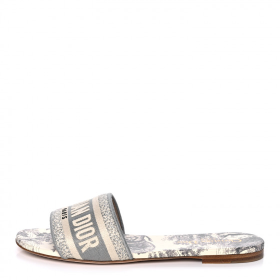 CHRISTIAN DIOR Canvas Embroidered Dway Mules Slide Sandals 37.5 Grey Stone | Fashionphile