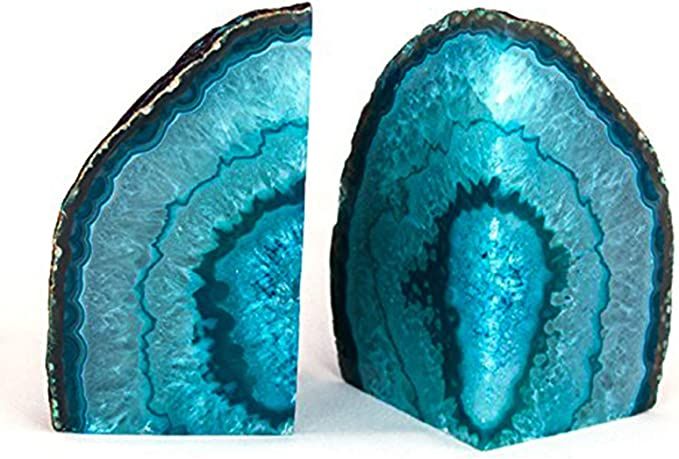 AMOYSTONE 1Pair Teal Agate Bookends 2-3 lbs for Books Small Cut Agate Stone Dyed with Rubber Bump... | Amazon (US)