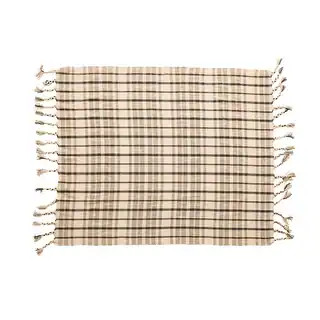 Woven Recycled Cotton Blend Plaid Throw with Tassels, Charcoal Color & Brown | Bed Bath & Beyond