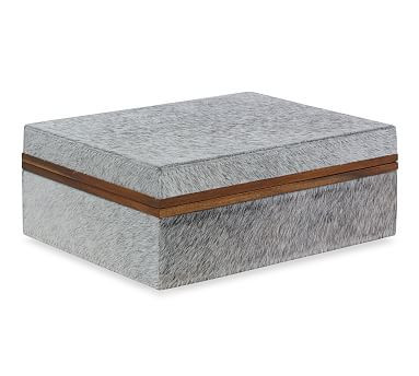 Titus Gray Cow Hide Decorative Boxes | Pottery Barn (US)
