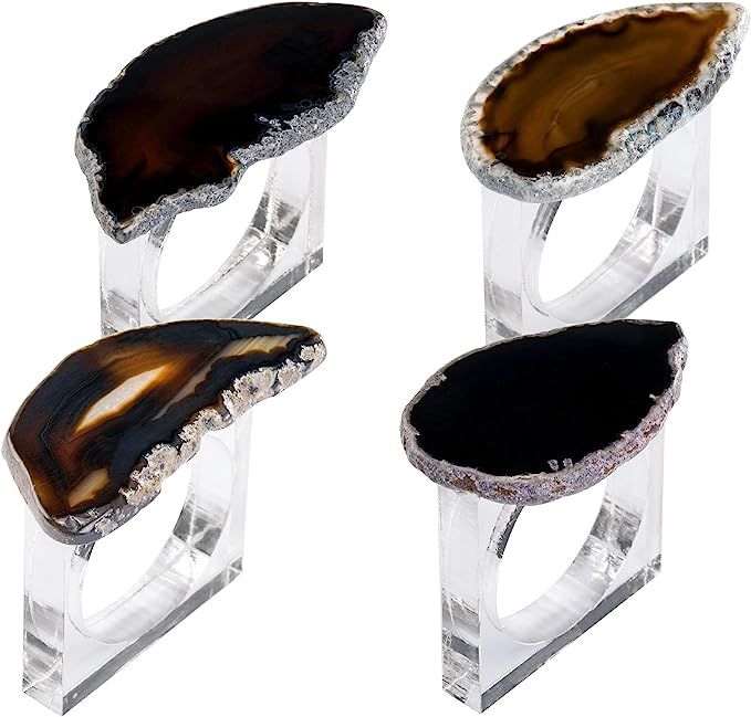 Amazon.com: WarmHut Set of 4 Agate Napkin Rings, Natural Aagte Slice with Acrylic Square Clear Na... | Amazon (US)