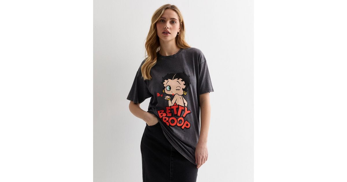 Dark Grey Acid Wash Betty Boop Logo Oversized T-Shirt | New Look | New Look (UK)