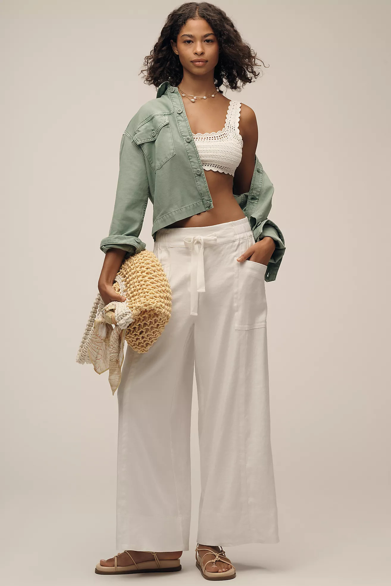 Maeve Tie-Waist Wide-Leg Pants: Contrast-Stitch Edition | Anthropologie (US)