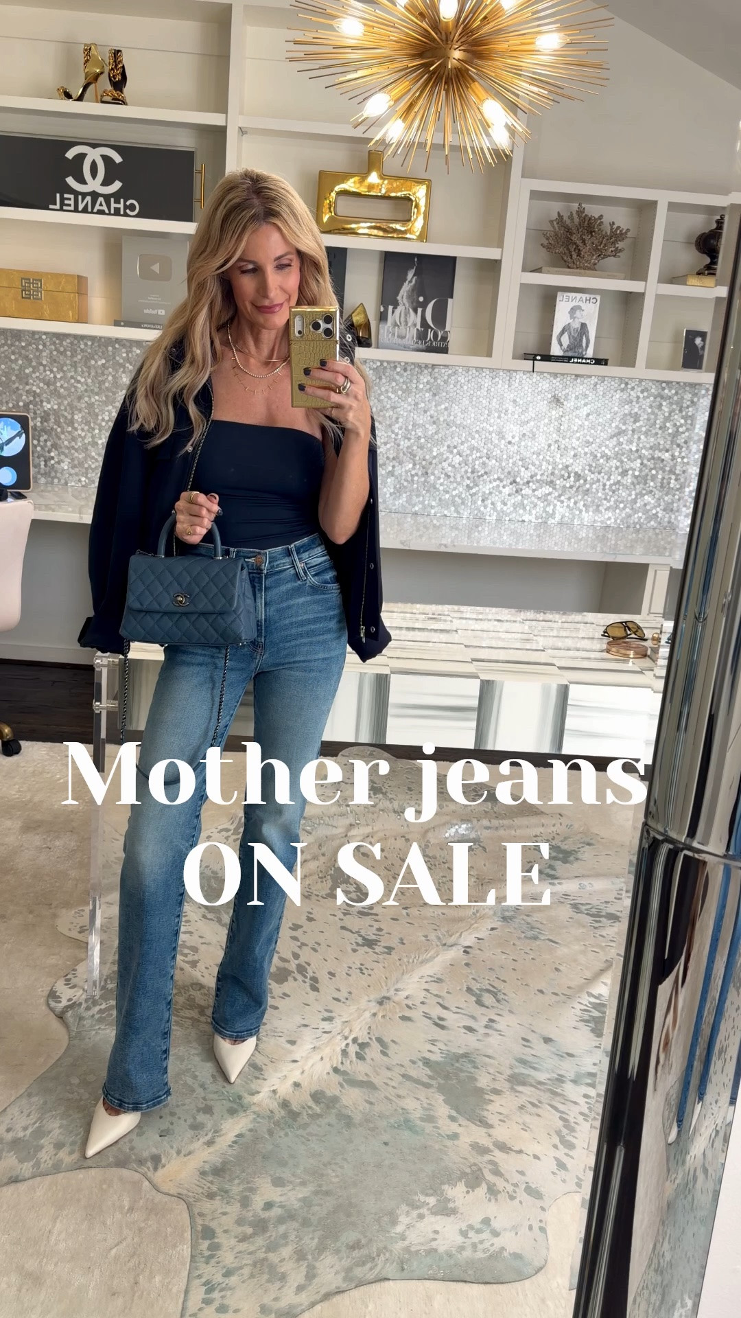 Mother jeans ON SALE!! 

Effortless but put-together — exactly what I want for a fall lunch out. These Mother jeans are high-waisted, straight leg, with just the right amount of stretch, in a navy wash that's perfect for the season. Sized true to size in a 24.

Layered with a bomber jacket that's a fall must-have — wrinkle-free, easy to wear, and instantly elevates any casual look. True to size in an XS.

A matching tube top underneath ties it all together for that monochrome-but-not-boring effect.

Fit notes: Denim — true to size (24) / Jacket — true to size (XS)

#LTKootd #LTKgrwm #LTKOver40