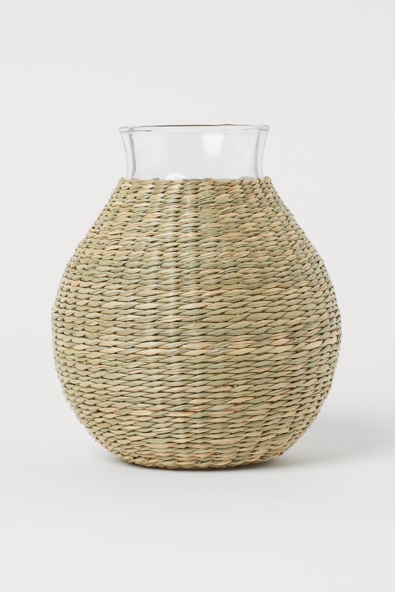 Vase in glass surrounded by braided seagrass for a cozy feeling indoors or outdoors. Diameter at ... | H&M (US + CA)