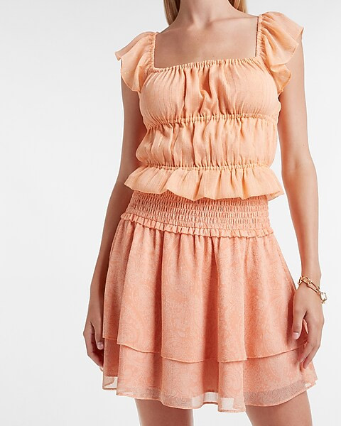 Paisley Ruffle Sleeve Cropped Top | Express