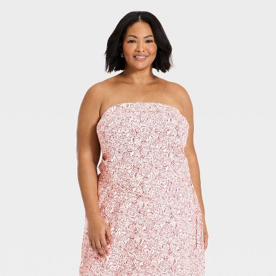 Women's Linen Tie Back Tube Top - A New Day™ Red 1X | Target