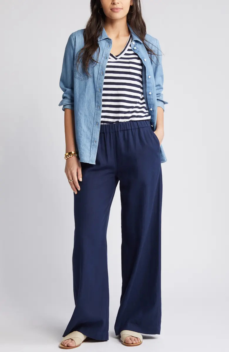 Wide Leg Pull-On Linen Blend Pants | Nordstrom