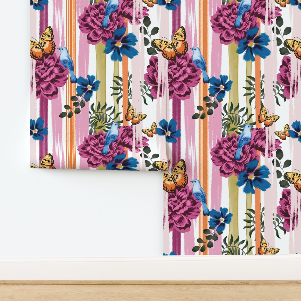 Wallpaper in Flutter & Bloom Berry | Spoonflower