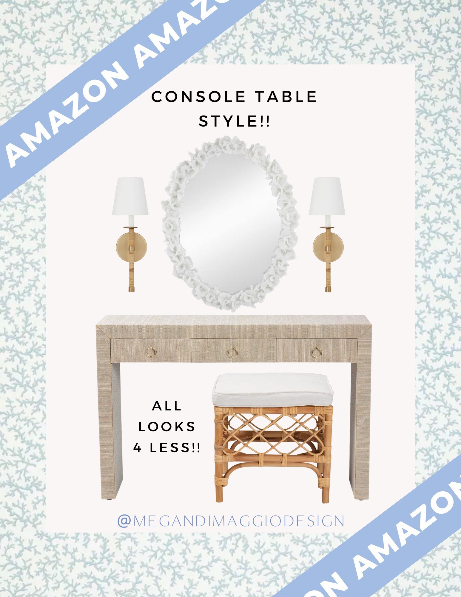New Serena & Lily look 4 less console table styling all from Amazon!! Love this new grasscloth console table (compare to S&L Driftway) paired with this Williams Sonoma inspired coral mirror!! 🤩

#LTKHome #LTKSaleAlert #LTKSummerEdit