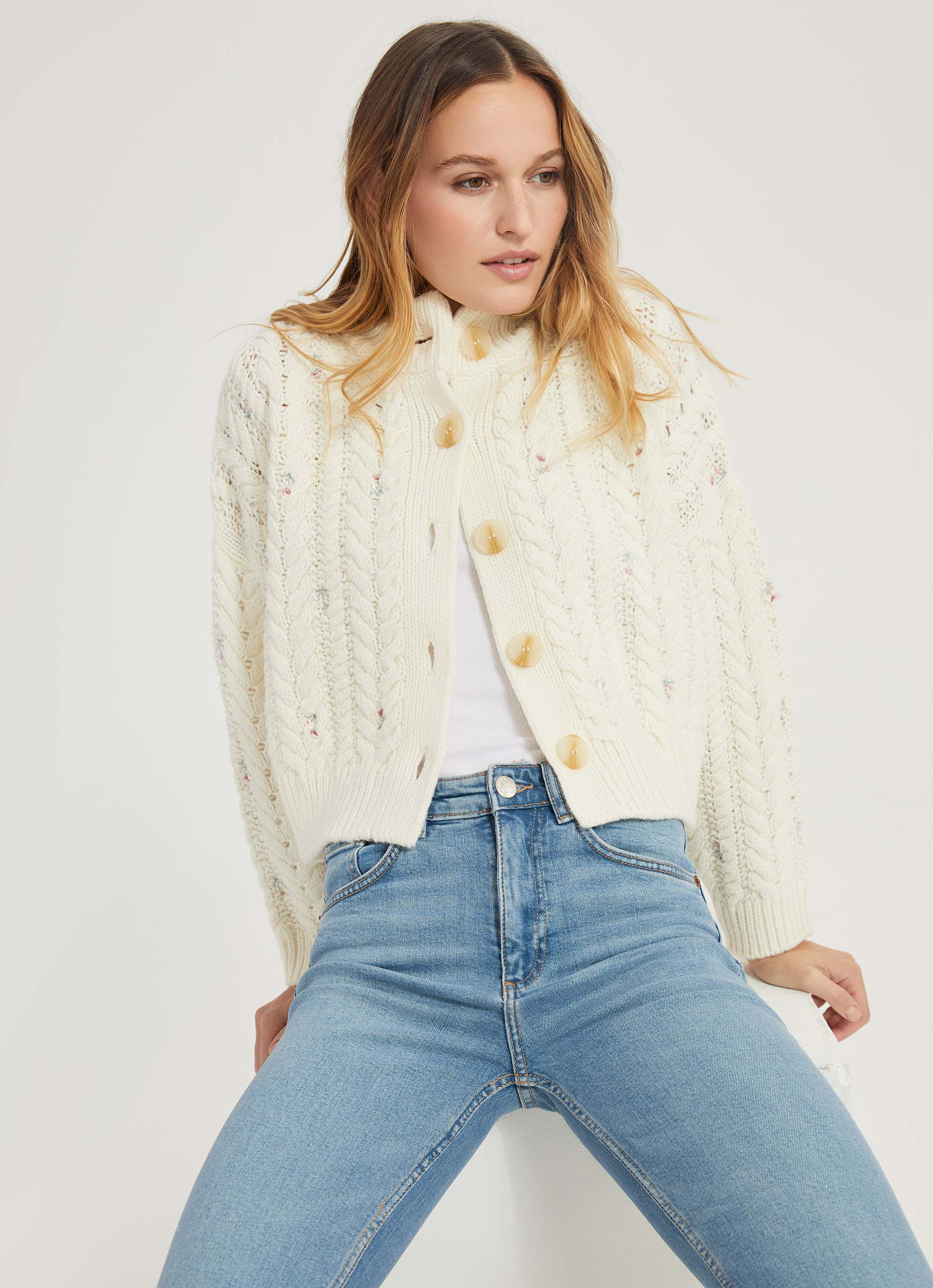Embellished Cableknit Cardigan | Something Navy